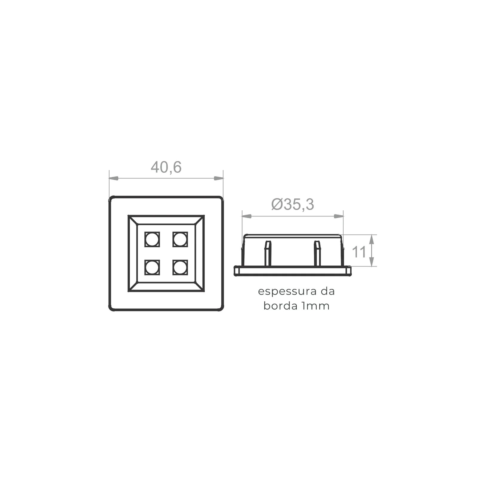 Luminária pontual ultra slim ponto zero 4 leds quadrada — miniatura 2